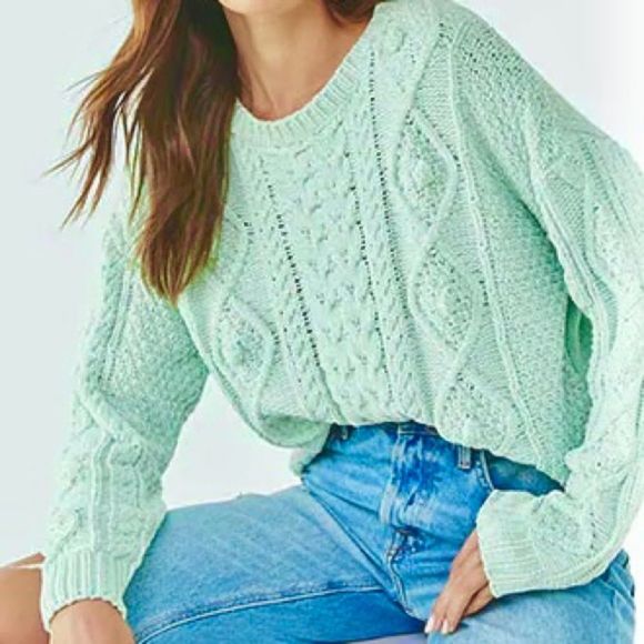 NEW Vine & Love Green Chunky Knit Oversized Sweater Size Large - Picture 1 of 10